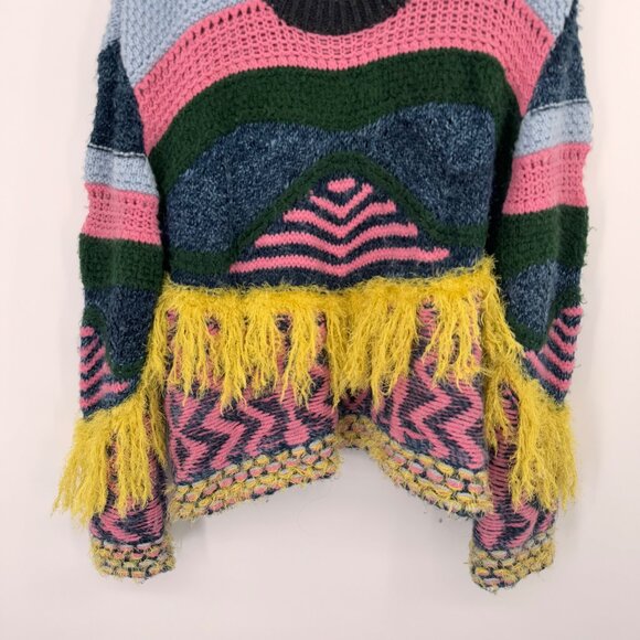 Zara Knit Colorful Fringed Sweater Multicolor Womens Size Large - Picture 8 of 14